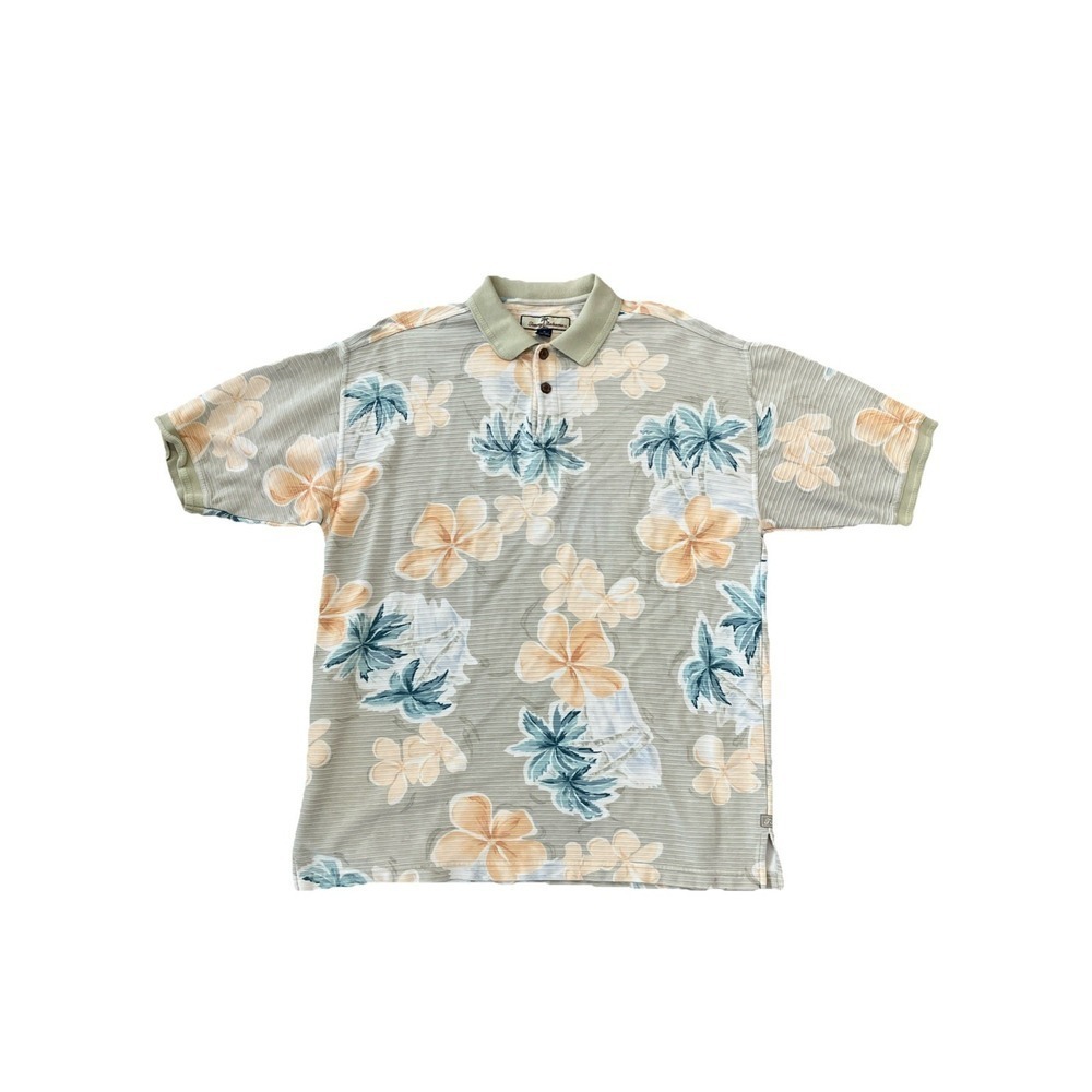 Tommy Bahama Silk Hawaiian Shirt M Green/Blue/Orange Floral Print